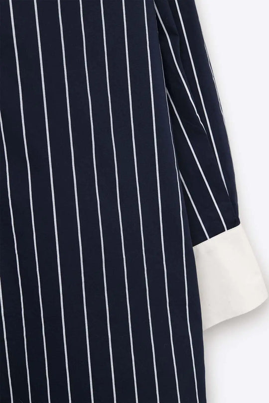 Navy Blue Striped High-Collar Shirt in soft poplin - Shirts