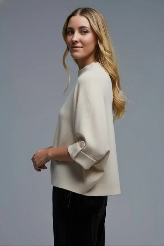 Cream Knitted Sweater with Button Details - CREAM / ONE - Sweaters