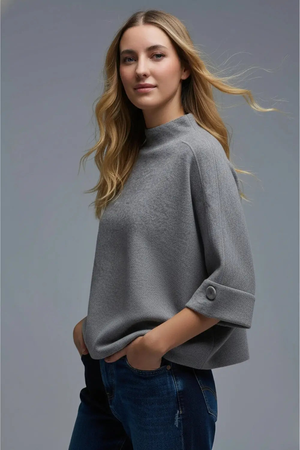 Gray Knitted Sweater with Button Details - GRAY / ONE - Sweaters