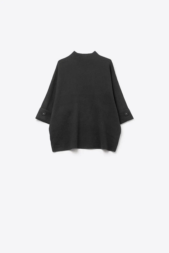 Black Knitted Sweater with sleeves Button Details - BLACK / ONE - Sweaters