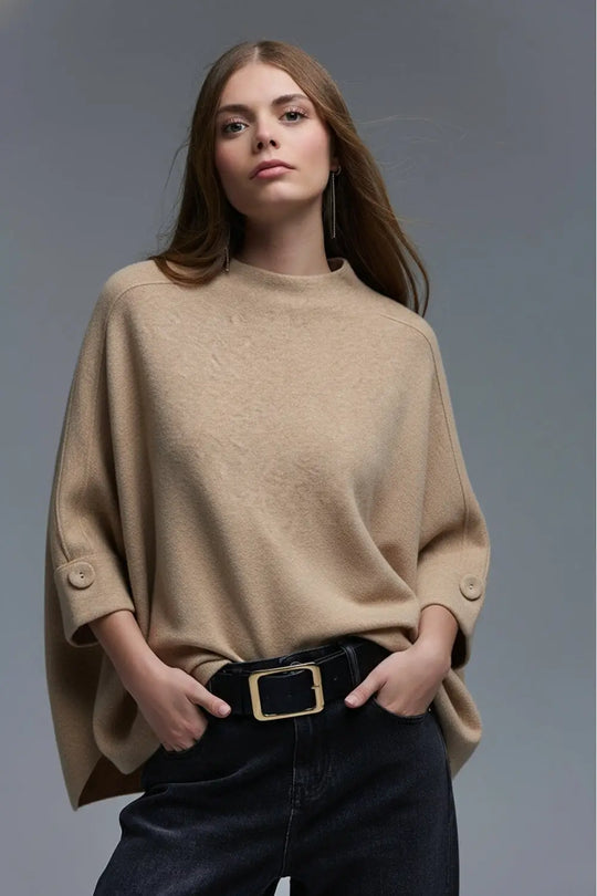 Camel Knitted Sweater with Button Details - BEIGE / ONE - Sweaters
