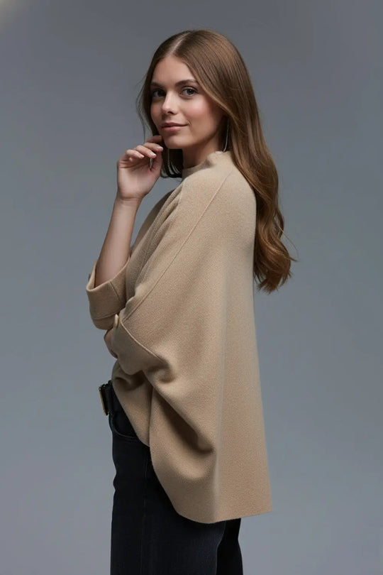 Camel Knitted Sweater with Button Details - BEIGE / ONE - Sweaters