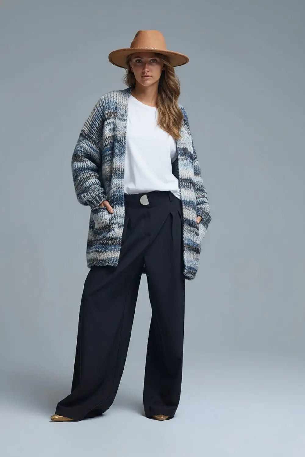Oversized mottled striped long cardigan with pockets in Blue - BLUE / ONE - Cardigans