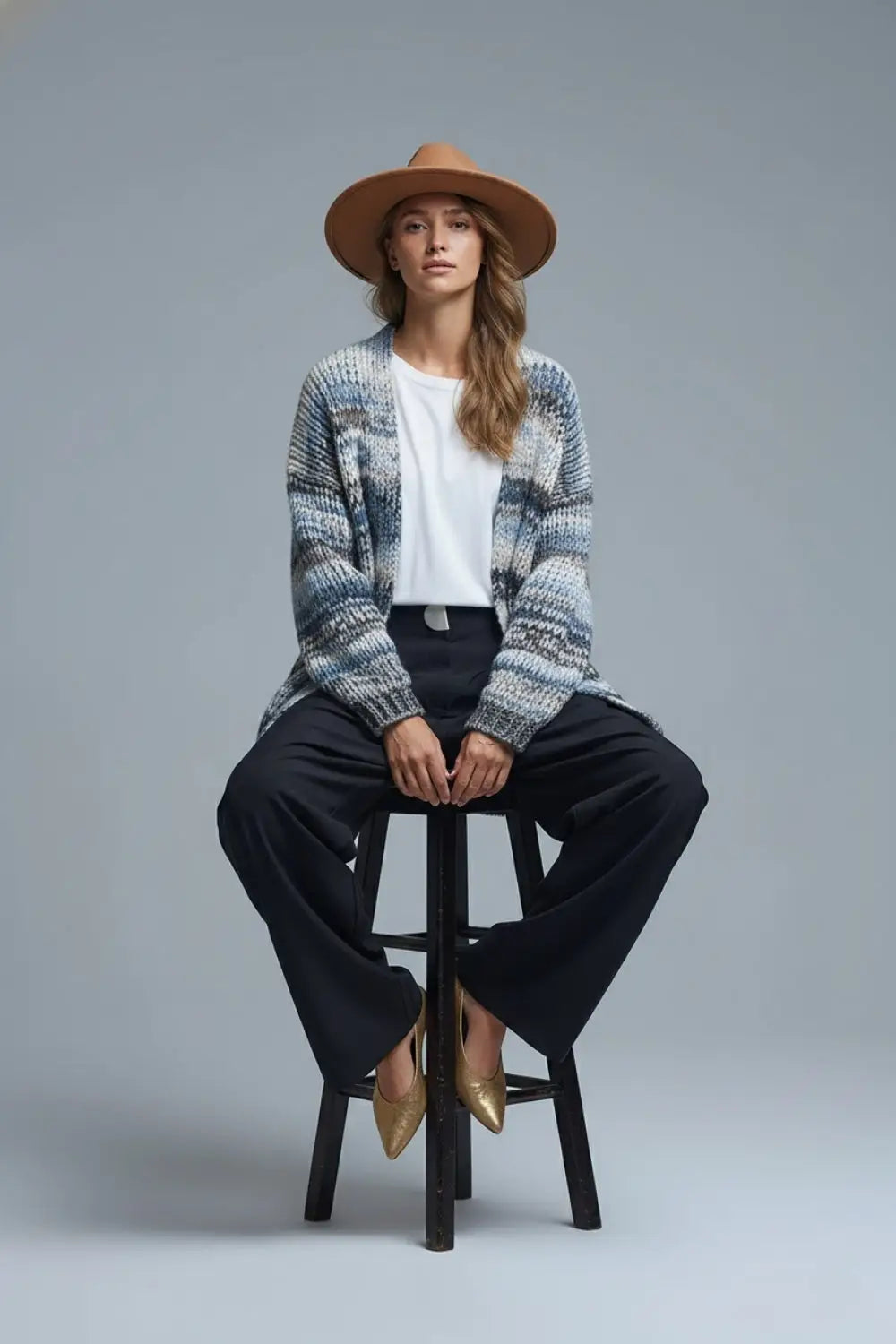 Oversized mottled striped long cardigan with pockets in Blue - BLUE / ONE - Cardigans