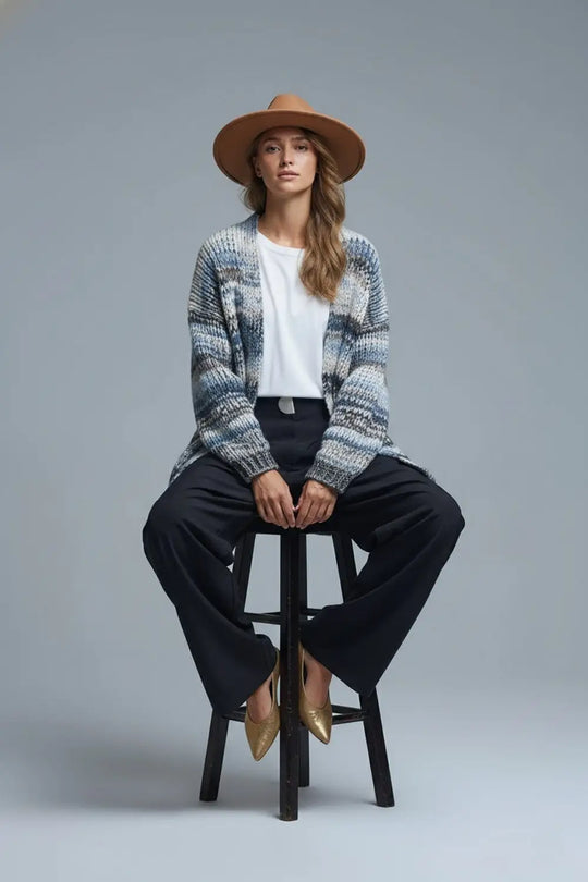 Oversized mottled striped long cardigan with pockets in Blue - BLUE / ONE - Cardigans