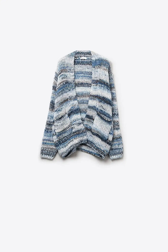 Oversized mottled striped long cardigan with pockets in Blue - BLUE / ONE - Cardigans