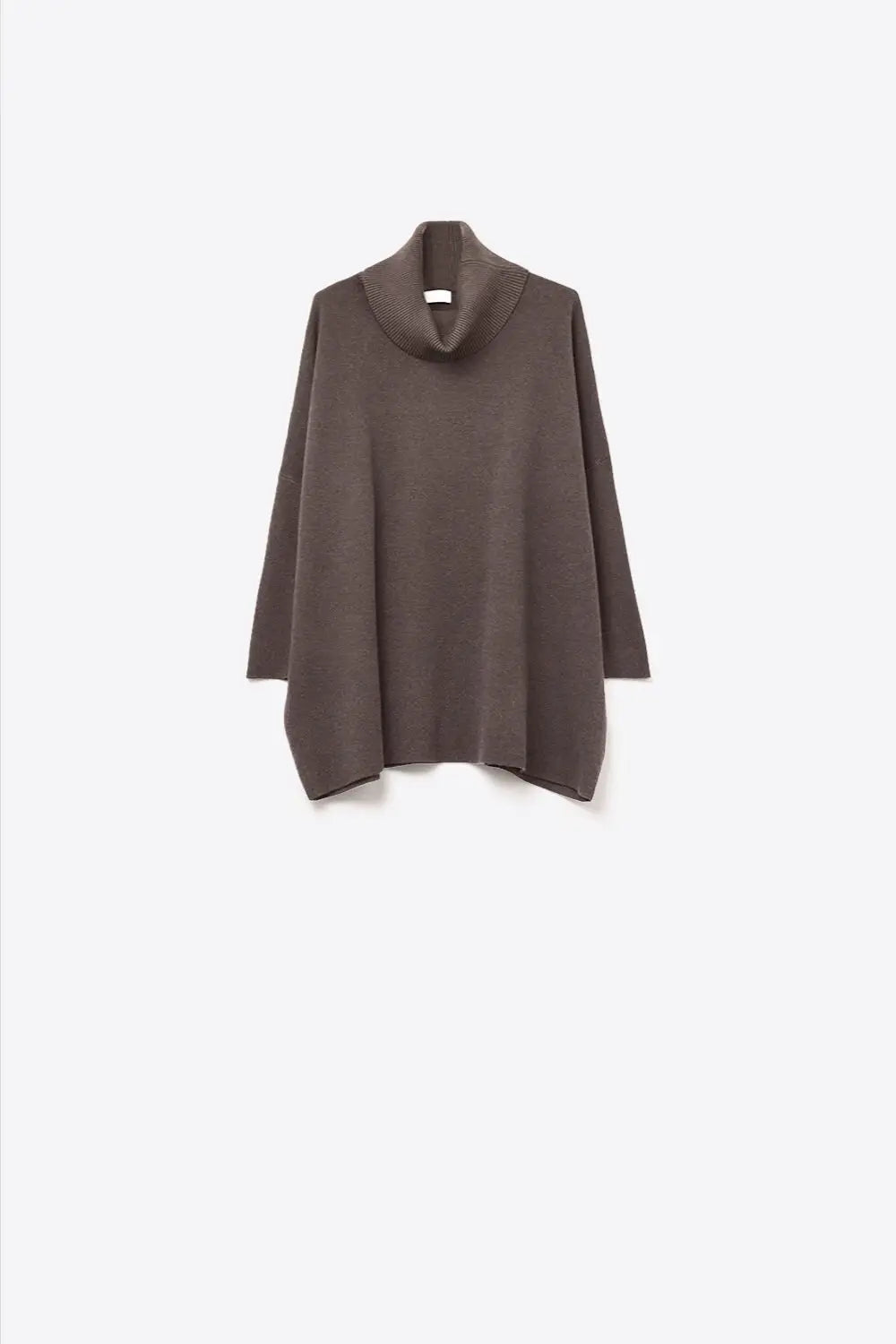 High Neck Tunic Sweater in brown with fitted sleeves - BROWN / ONE - Sweaters