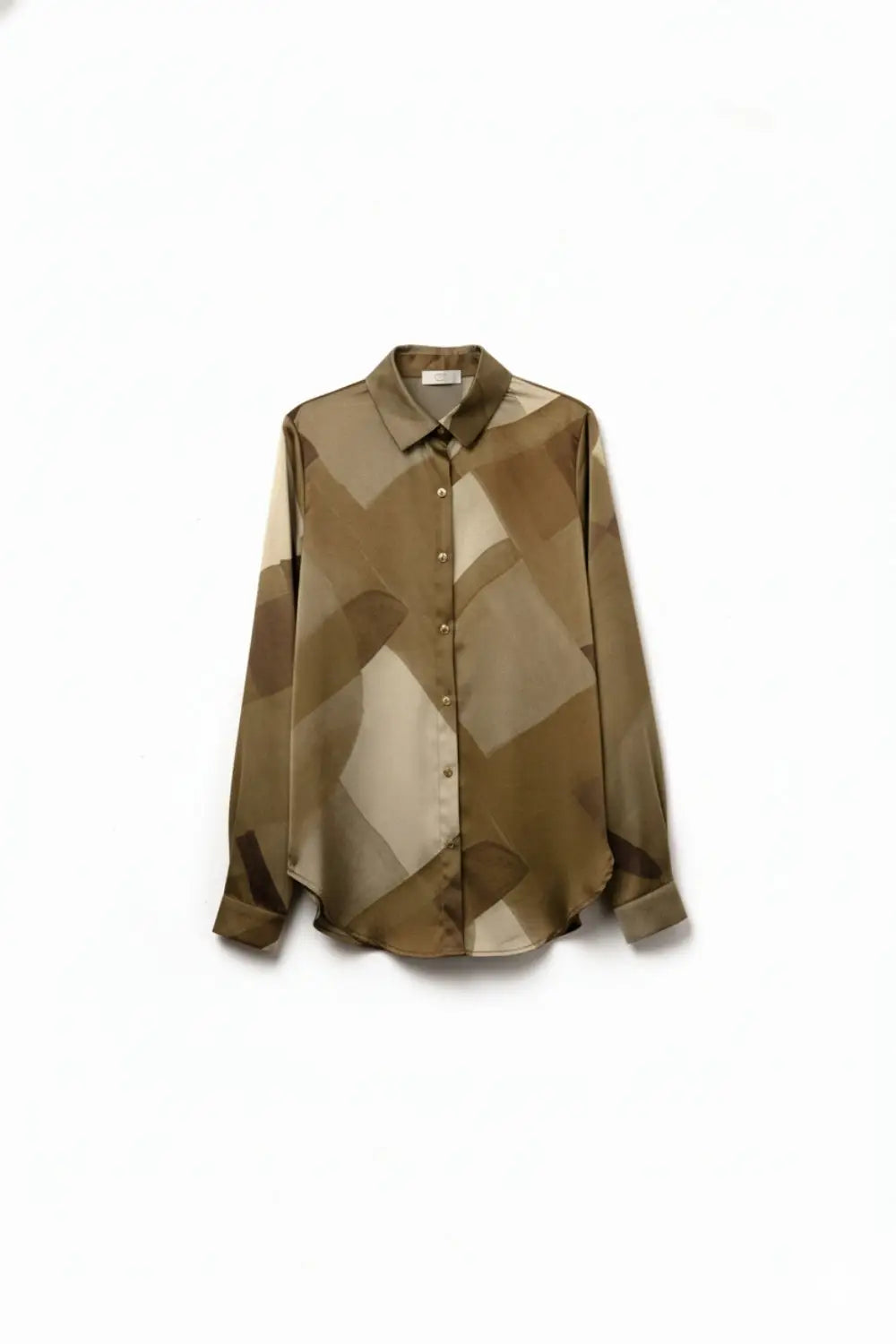 Green satin shirt with geometric print - Shirts