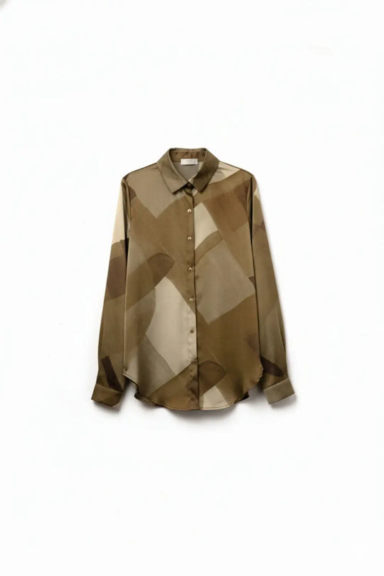 Green satin shirt with geometric print - Shirts