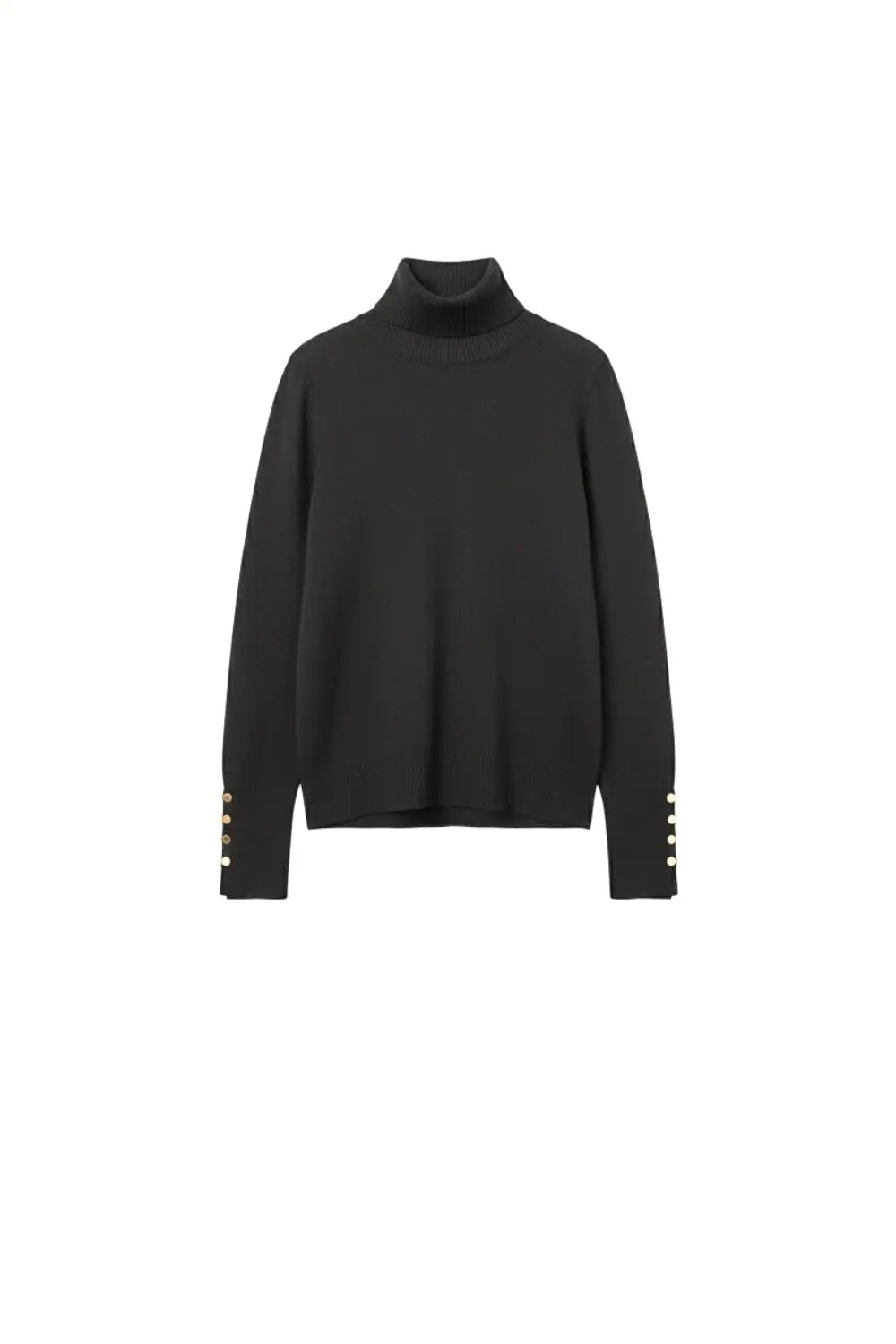 Black turtleneck sweater with gold buttons on the cuff - BLACK / ONE - Sweaters