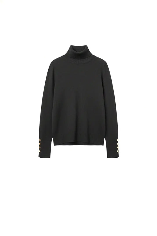 Black turtleneck sweater with gold buttons on the cuff - BLACK / ONE - Sweaters