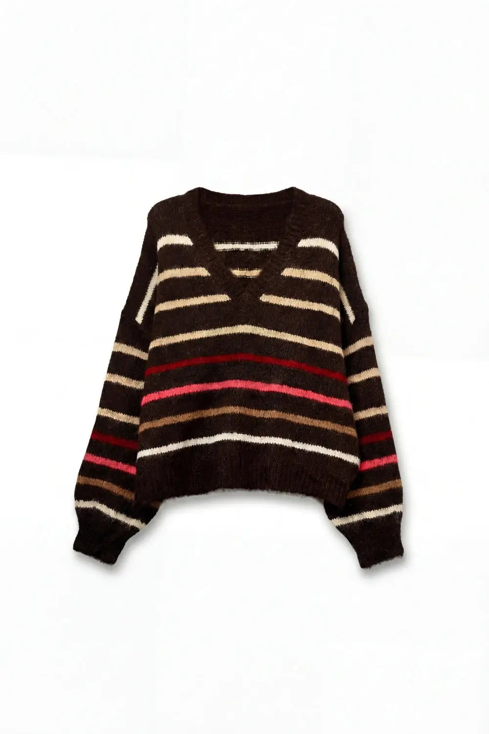 Brown Oversized Multicolor Stripe Jumper - BROWN / ONE - Sweaters