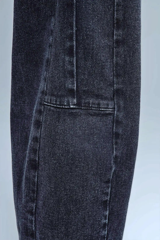 Washed Black Barrel Jeans With Seam Detail