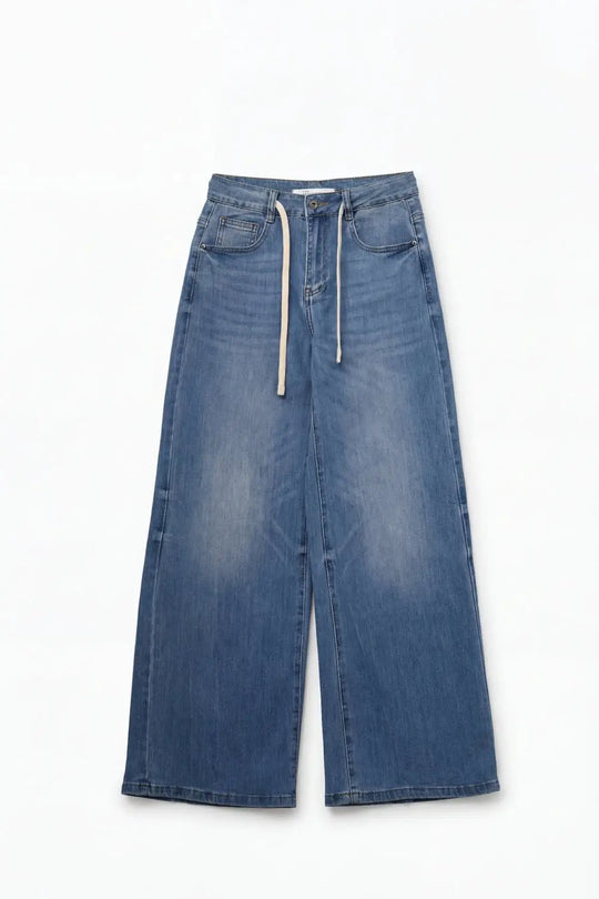 Light-Wash Wide-Leg Jeans with Drawstring Waist