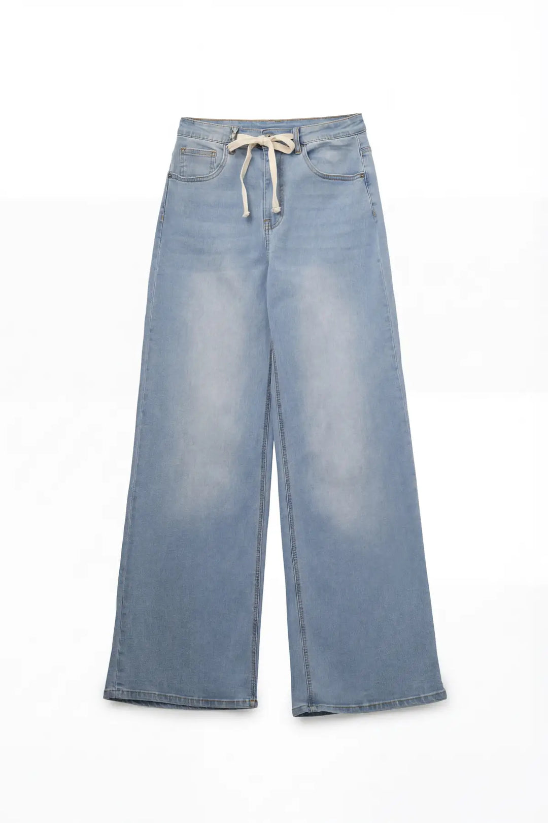 Light Wash Wide-Leg Jeans with Adjustable Drawstring Waist
