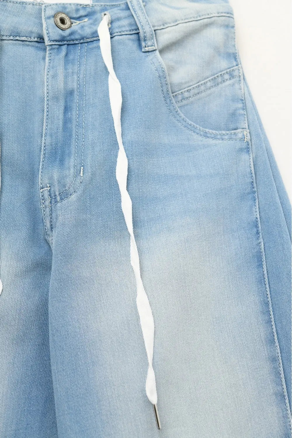 Light Blue Drawstring Relaxed Fit Denim Jeans