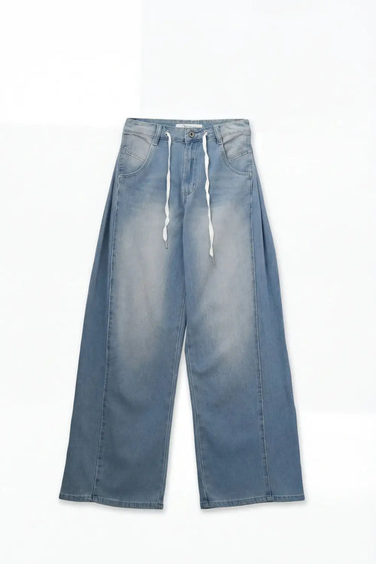 Light Blue Drawstring Relaxed Fit Denim Jeans