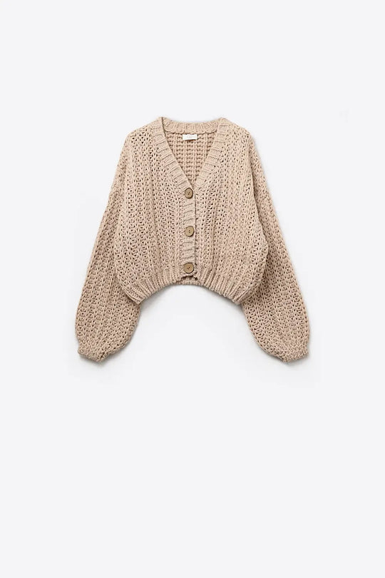 Open Knit Chunky Cardigan In dark beige - BEIGE / ONE - Cardigans