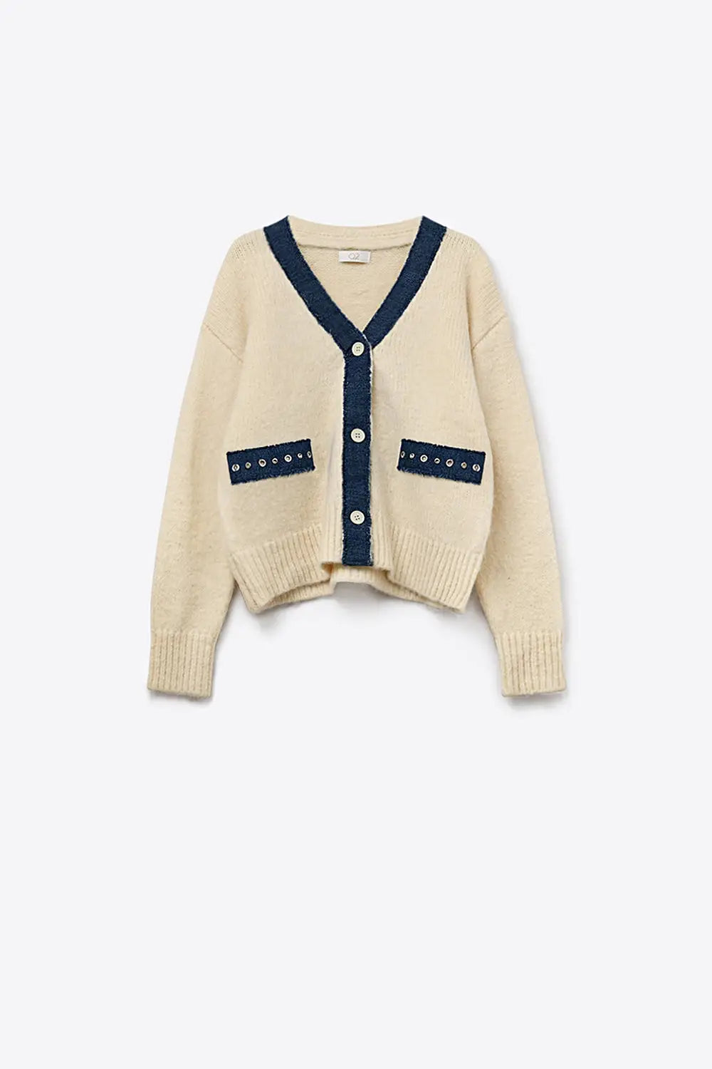 Cream cardigan with denim fabric details - CREAM / ONE - Cardigans