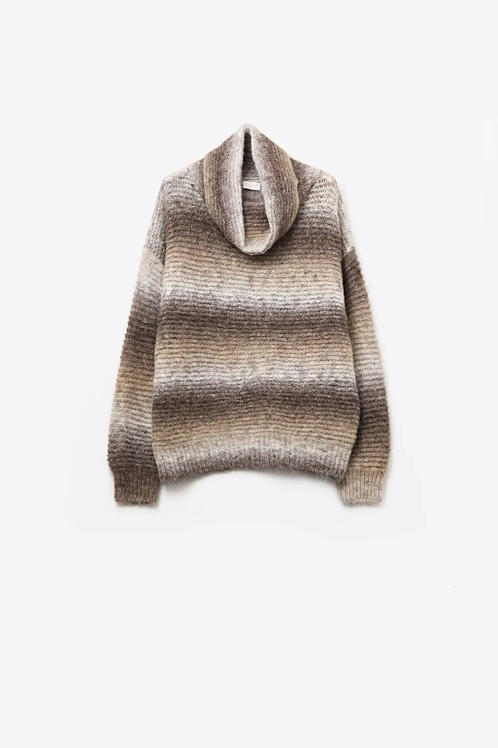 Oversized Turtleneck Comfy Sweater in Brown and Beige - BROWN / ONE - Sweaters