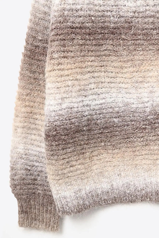 Oversized Turtleneck Comfy Sweater in Brown and Beige - BROWN / ONE - Sweaters