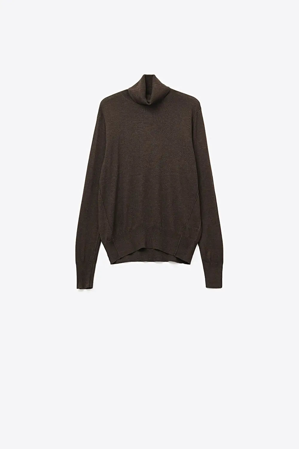 Brown-colored turtleneck sweater in fine merino wool knit - BROWN / ONE - Sweaters