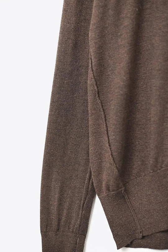 Brown-colored turtleneck sweater in fine merino wool knit - BROWN / ONE - Sweaters