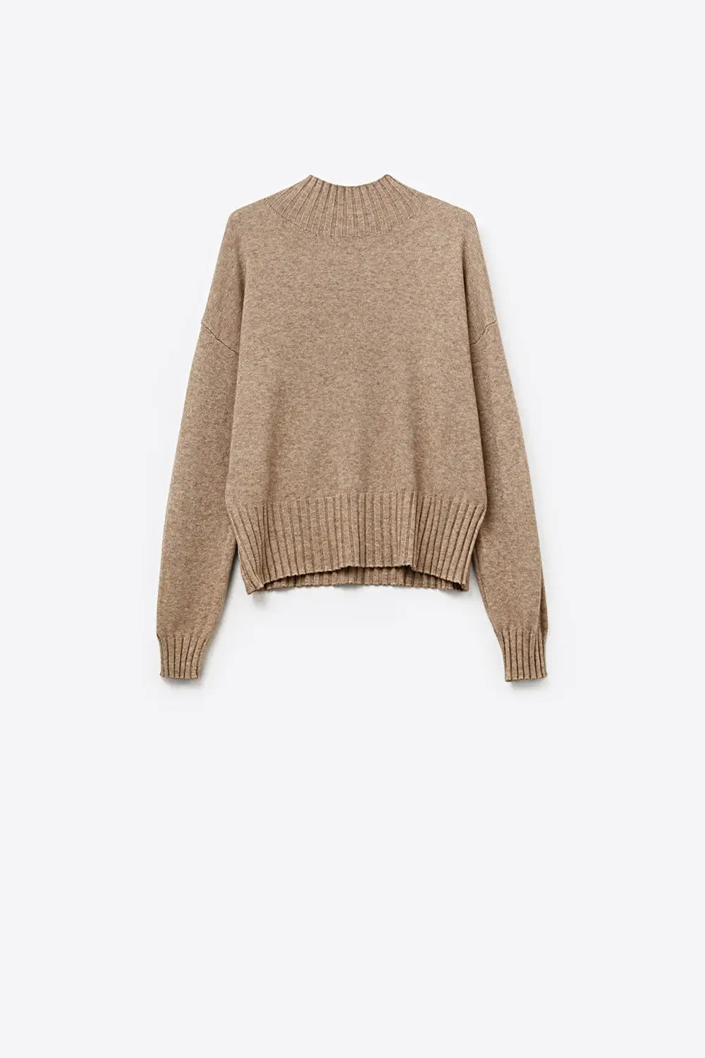 Beige soft knit sweater with ribbed cuffs and neck - BEIGE / ONE - Sweaters