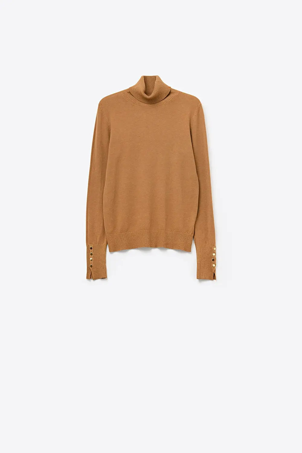 Camel turtleneck sweater with gold buttons on the cuff - BEIGE / ONE - Sweaters