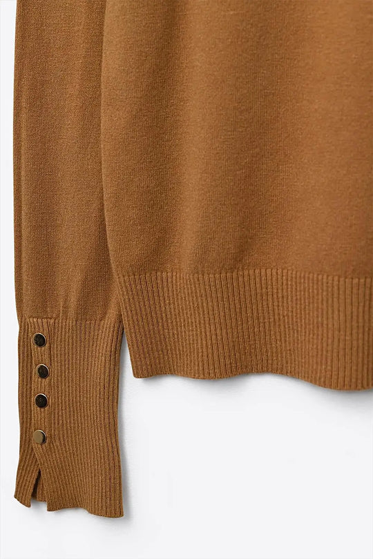 Camel turtleneck sweater with gold buttons on the cuff - BEIGE / ONE - Sweaters