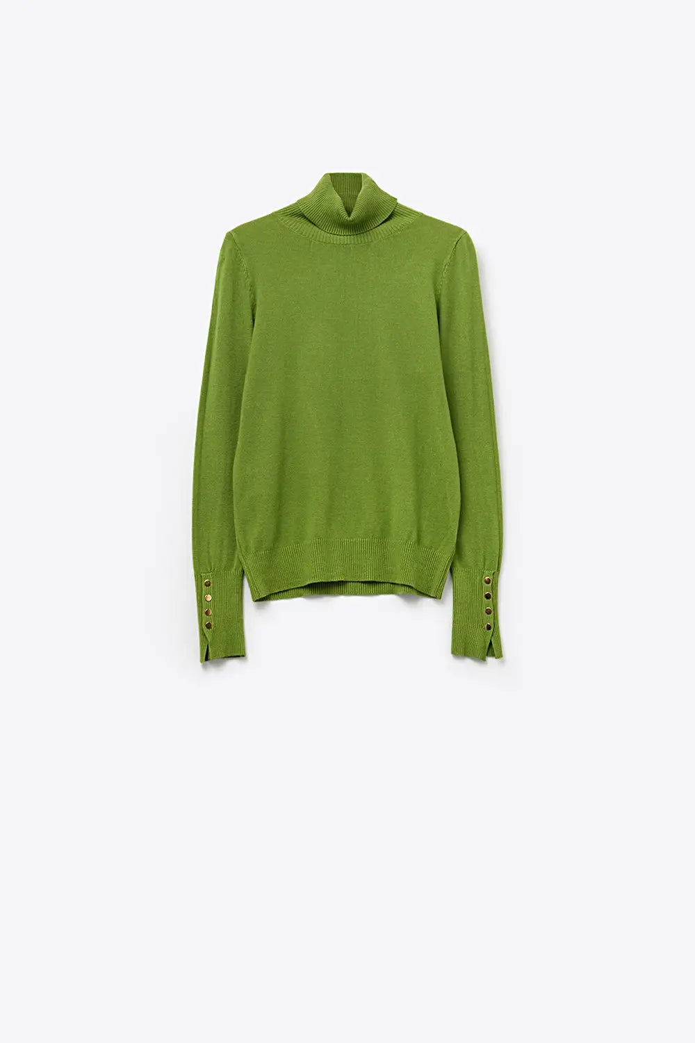 Olive green turtleneck sweater with gold buttons on the cuff - GREEN / ONE - Sweaters