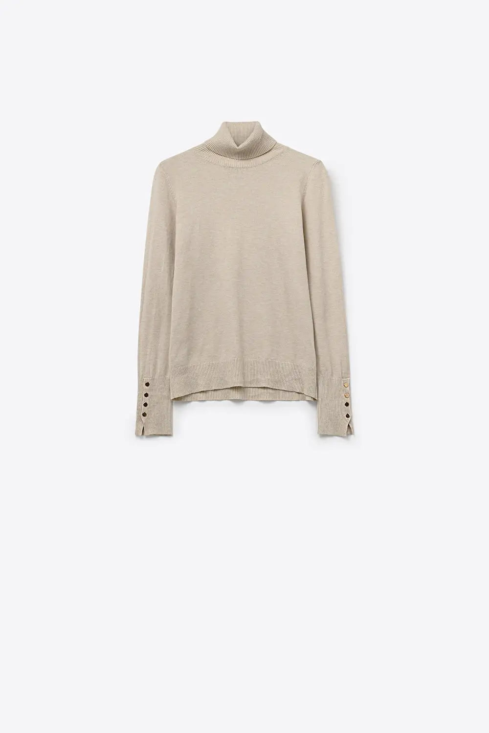 beige turtleneck sweater with gold buttons on the cuff - BEIGE / ONE - Sweaters