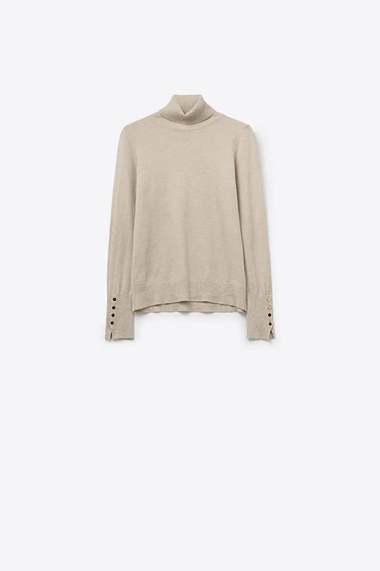 beige turtleneck sweater with gold buttons on the cuff - BEIGE / ONE - Sweaters