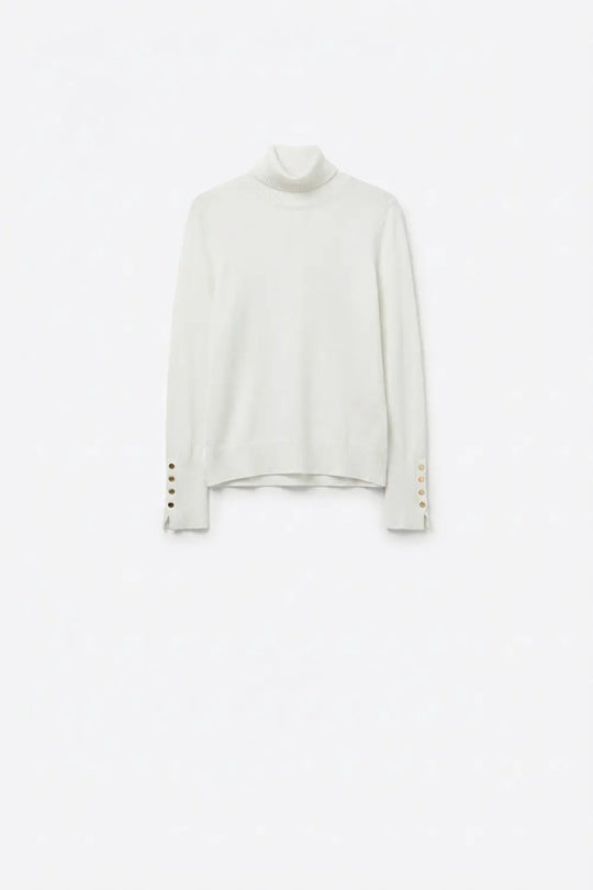 White turtleneck sweater with gold buttons on the cuff - WHITE / ONE - Sweaters