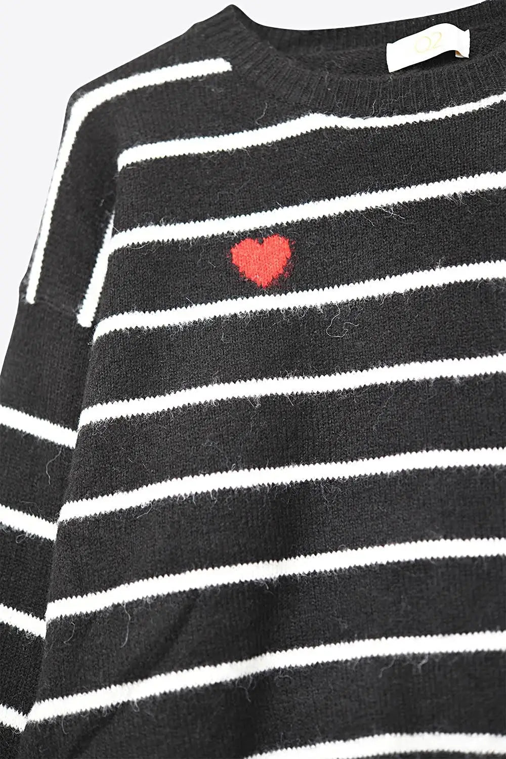 Black knit sweater with red heart detail and white striped - BLACK / ONE - Sweaters