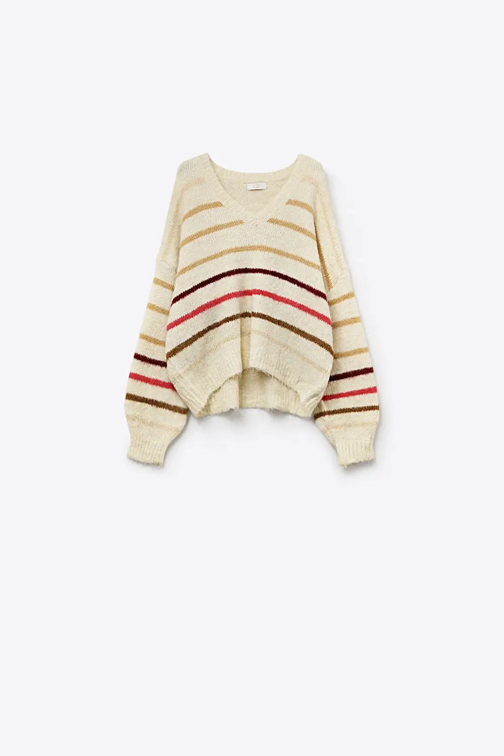 Cream Oversized Sweater with Multicolor Stripe - CREAM / ONE - Sweaters