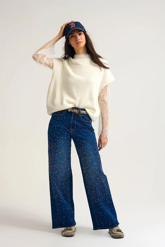 Soft Knit Sleeveless sweater with lace lining - CREAM / ONE - Sweaters