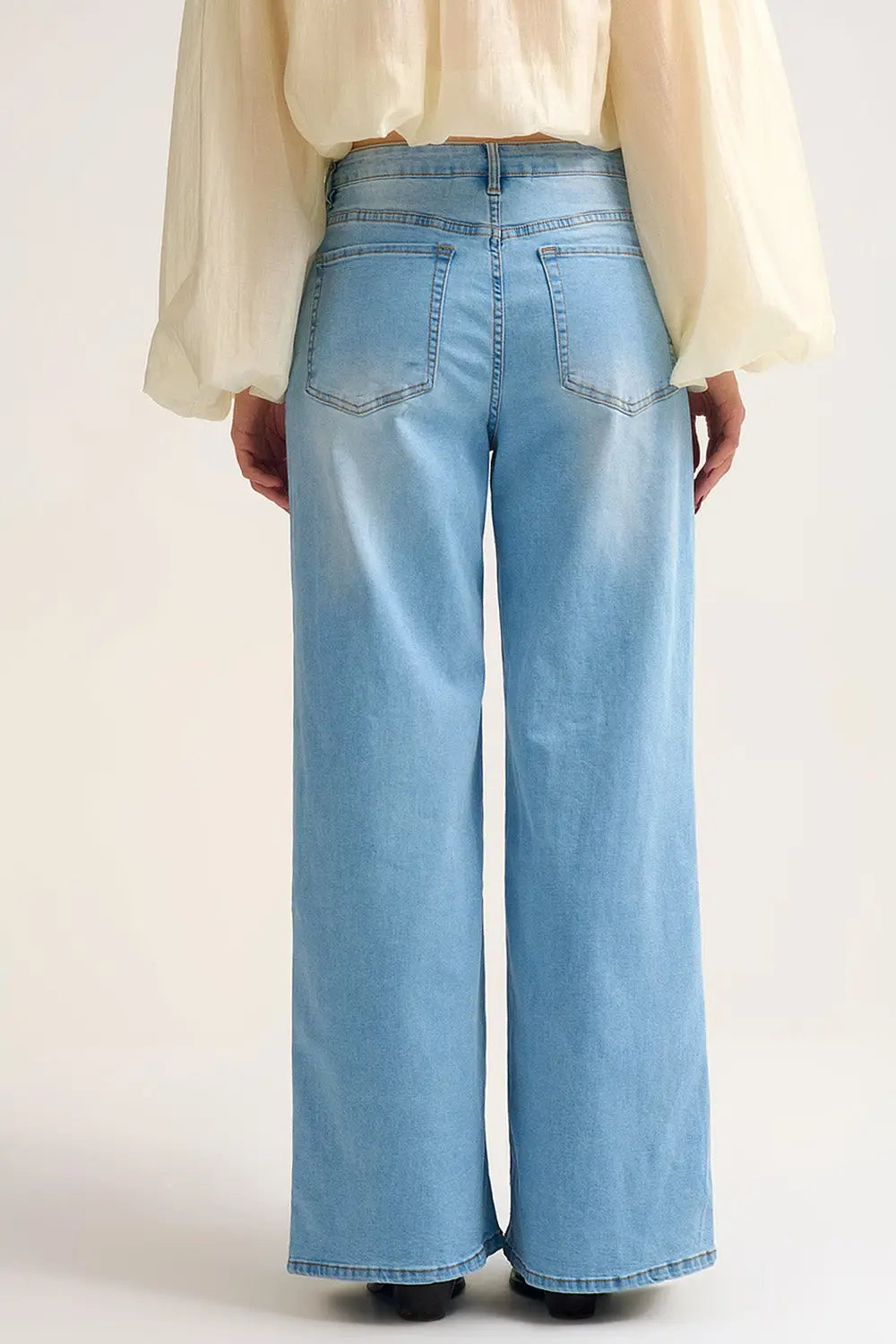 Light Wash Wide-Leg Jeans with Adjustable Drawstring Waist