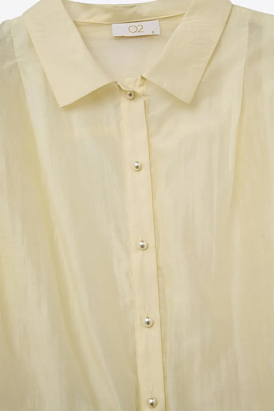 Tencel Silk Blouse in cream with Balloon Sleeves and nacar Buttons - Shirts