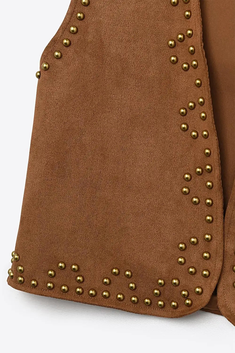 Camel Vest with Metallic Stud Details - Tops
