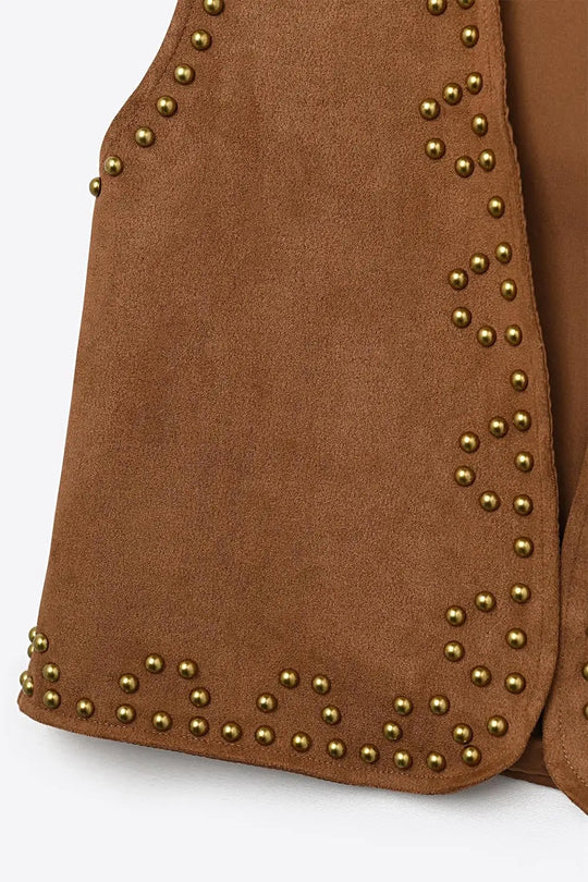 Camel Vest with Metallic Stud Details - Tops