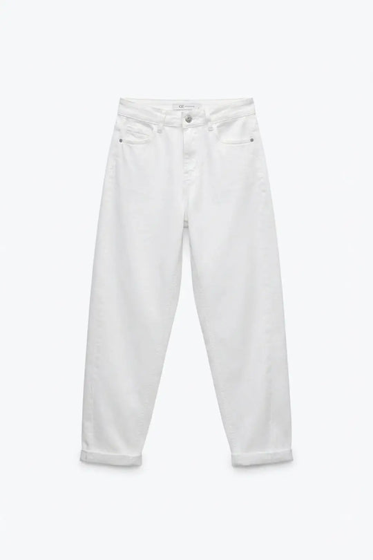 Relaxed Tapered Pants in white Comfy Stretch - Pants