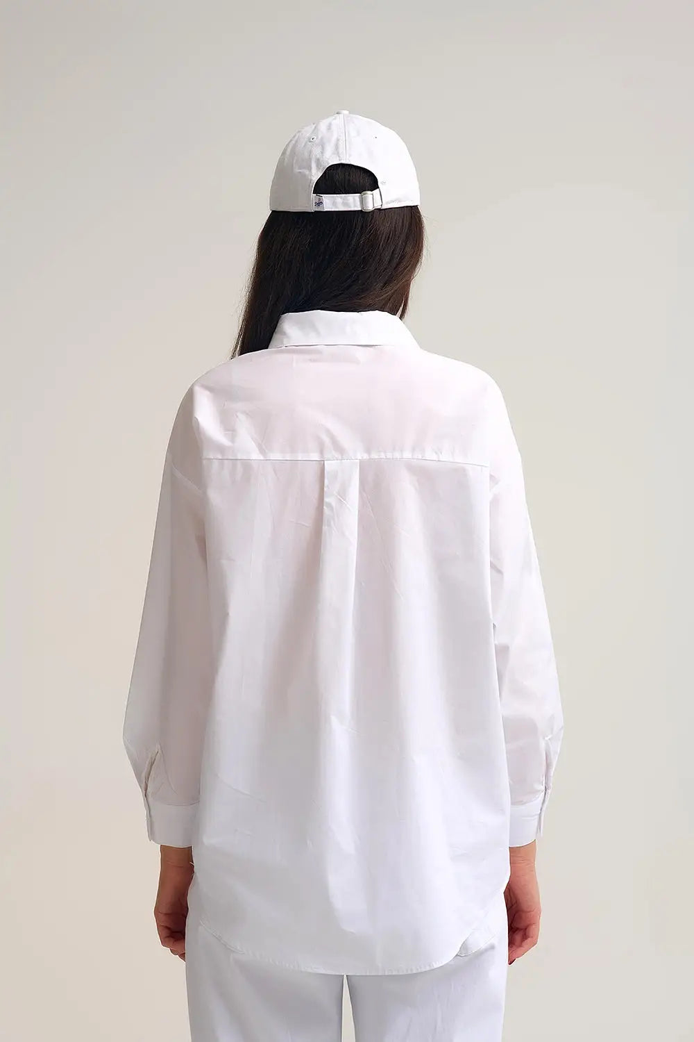 White relaxed poplin Cotton Shirt with Decorative Gold Buttons - Shirts
