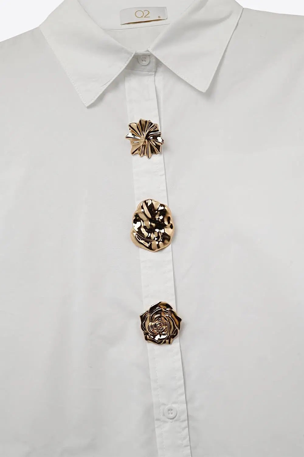 White relaxed poplin Cotton Shirt with Decorative Gold Buttons - Shirts