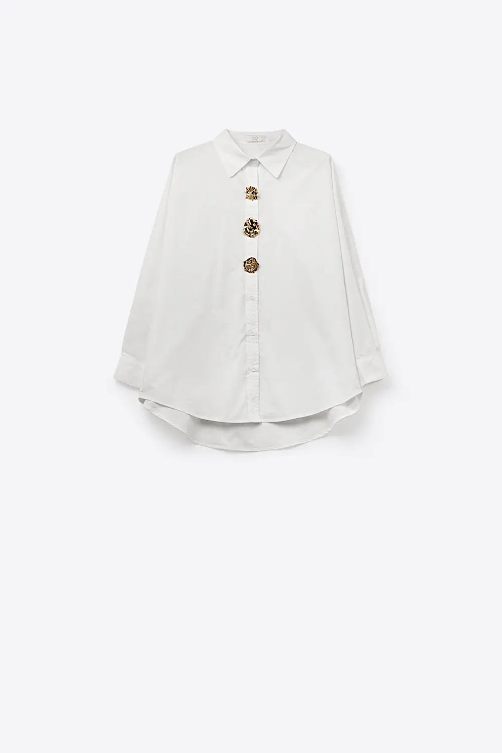 White relaxed poplin Cotton Shirt with Decorative Gold Buttons - Shirts