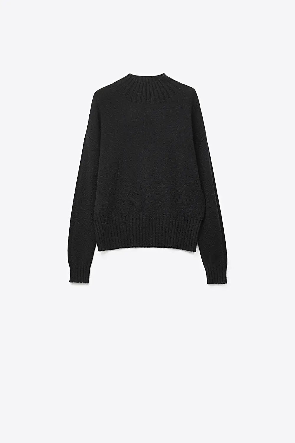 Black soft knit sweater with ribbed cuffs and neck - BLACK / ONE - Sweaters