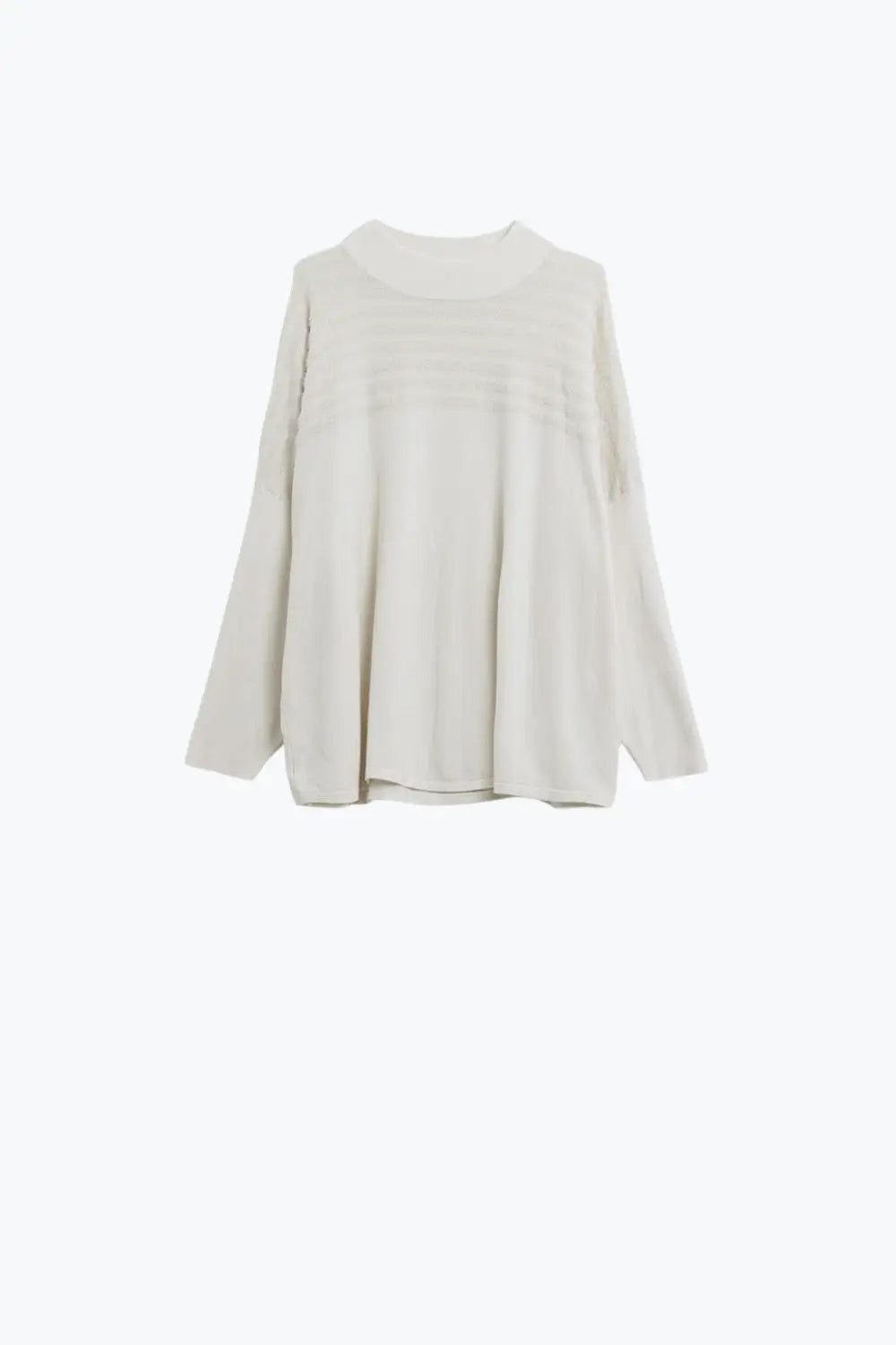 White Knit Sweater with Fluffy Stripe Detail - WHITE / ONE - Sweaters
