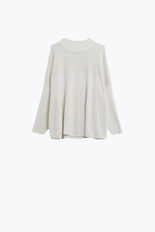 White Knit Sweater with Fluffy Stripe Detail - WHITE / ONE - Sweaters