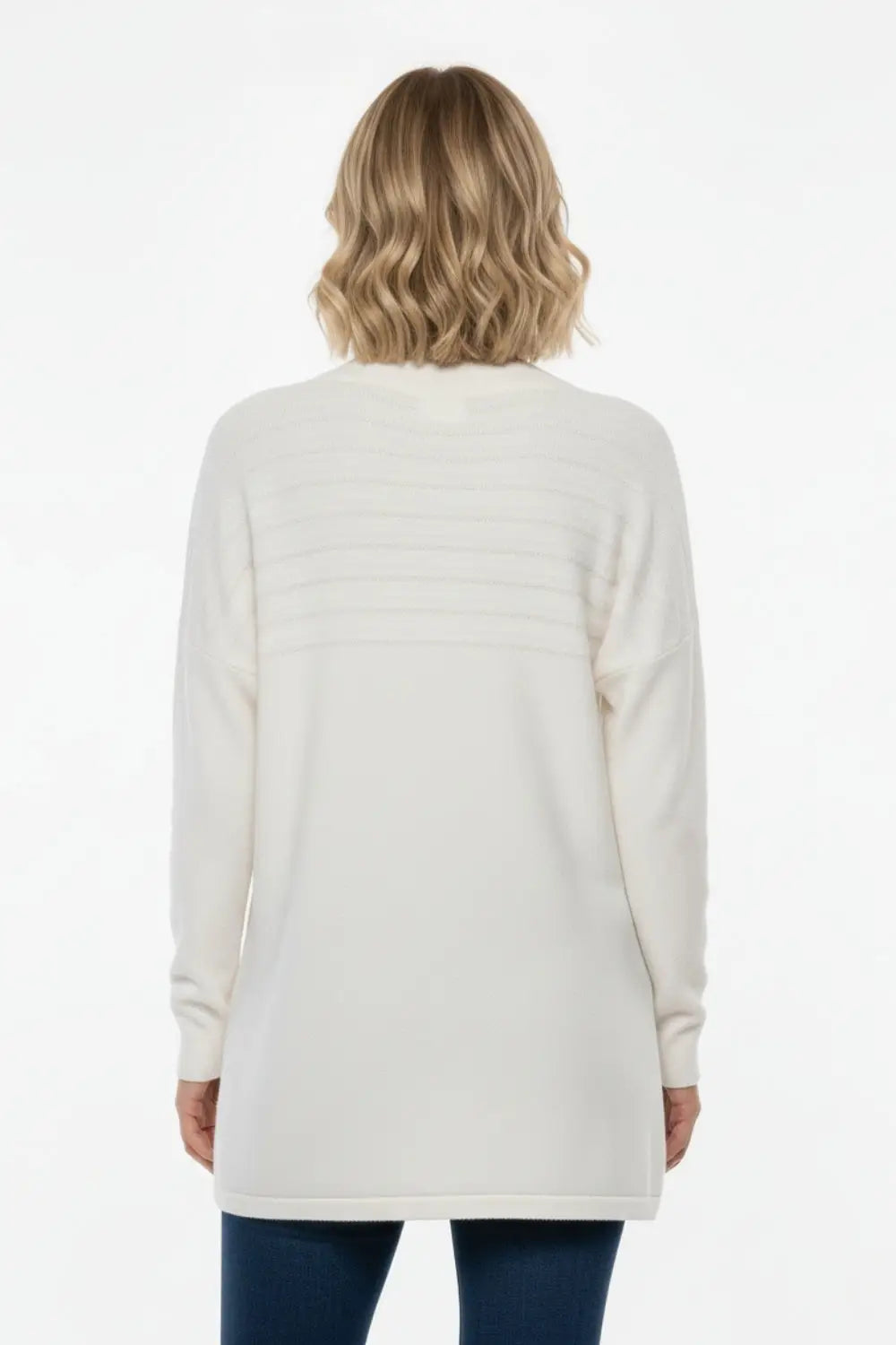 White Knit Sweater with Fluffy Stripe Detail - WHITE / ONE - Sweaters