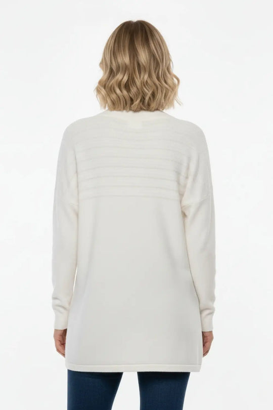 White Knit Sweater with Fluffy Stripe Detail - WHITE / ONE - Sweaters